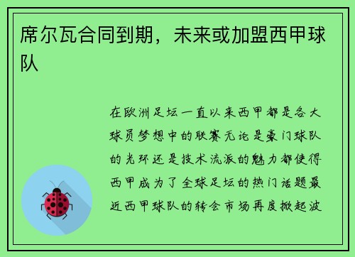 席尔瓦合同到期，未来或加盟西甲球队
